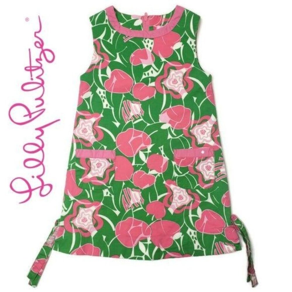Lilly Pulitzer apple back to school Sleeveless Dress Size 3 Pink Green Cotton